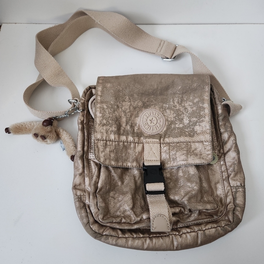 KIPLING | Monkey messenger bag crossbody canvas metallic brown